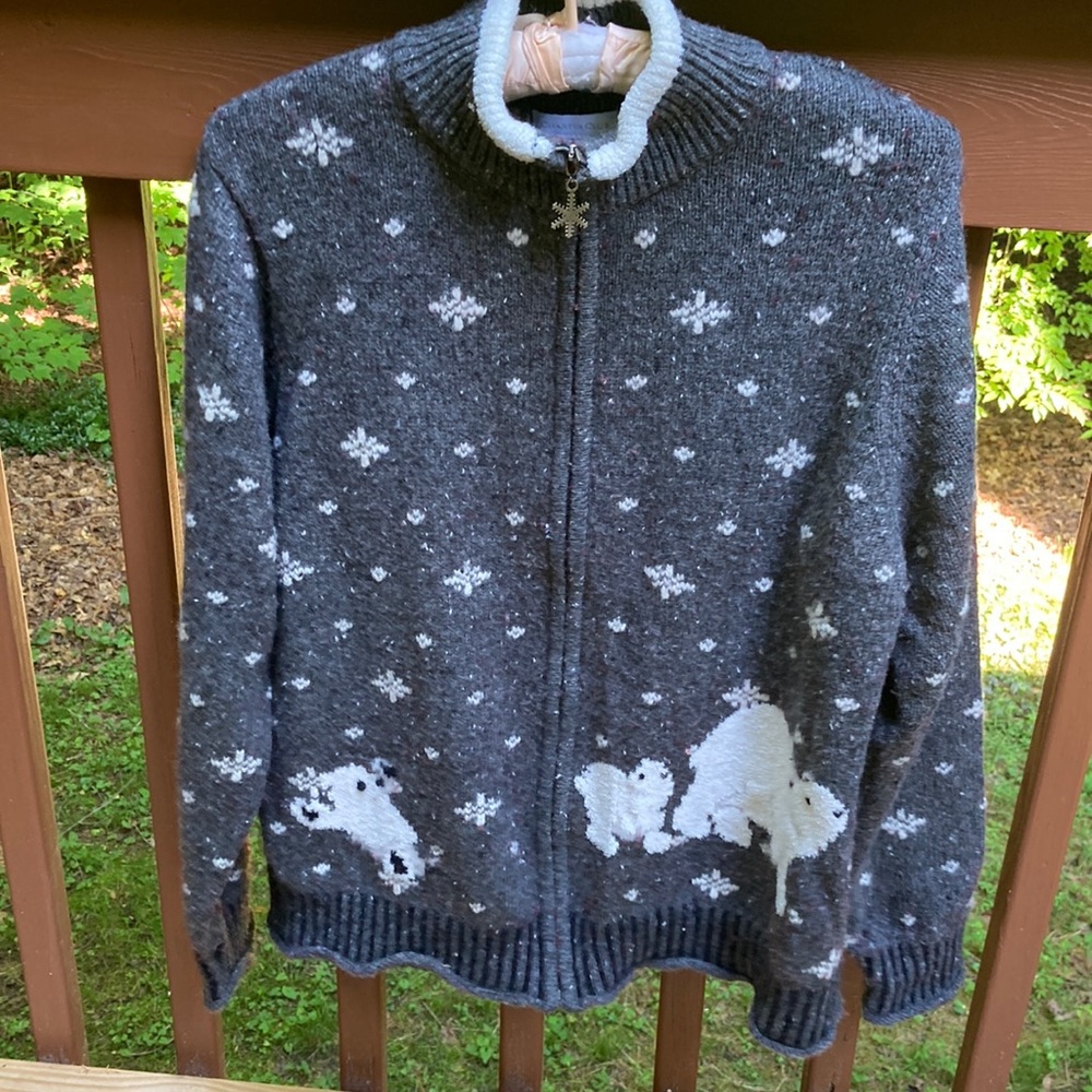 Charter Club grey Polar bear zippered cardigan sweater